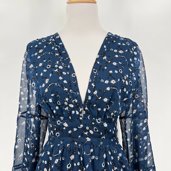 KARINA GRIMALDI Olga Mini Dress Womens Small Blue Mood Floral Lace Up - Picture 6 of 14